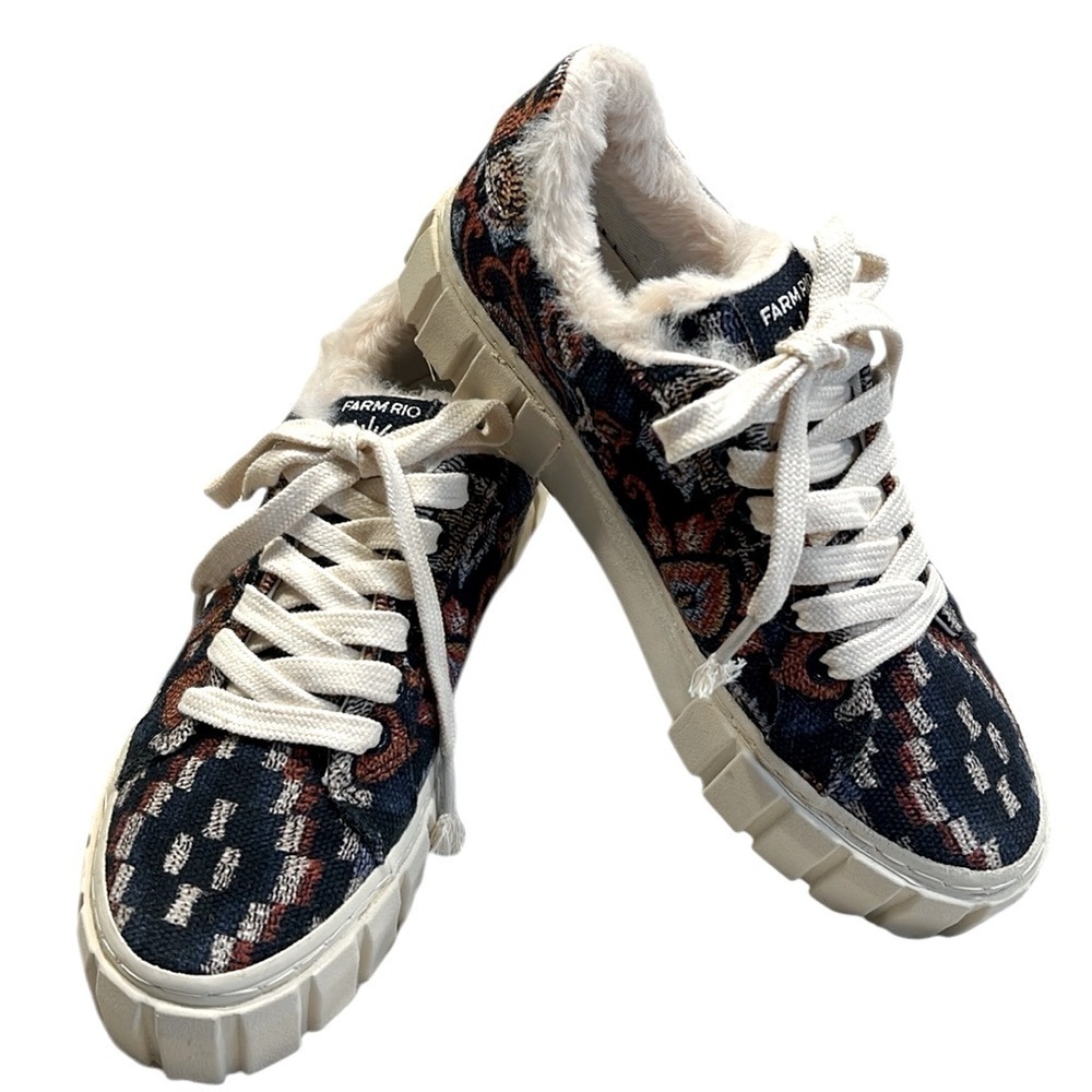 FARM Rio Blue Ainika Tapestry Flatform Sneaker Sz-7